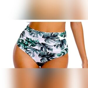 NWT Tropical Leaf High Waist Bikini bottoms